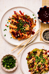 Okonomiyaki. Japanese vegetable pancakes. top veiw - 785726993