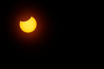 View of a Partial Solar Eclipse, After Third Contact, Sun Seen with Solar Filter, April 8, 2024, Dublin, Ohio