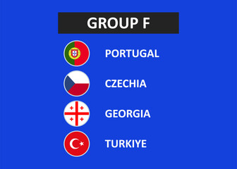 Group F of the European football tournament in Germany 2024. Vector illustration.
