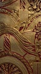 Detailed view of a vibrant gold and red wallpaper design
