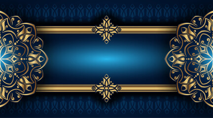 Dark blue ornamental background, with gold mandala decoration