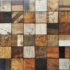 Wood tile texture floor wallpaper. Brown, white and orange vintage cubes floor. Seamless wooden tile background