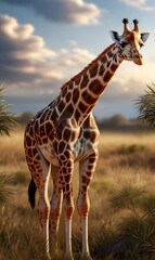 A giraffe, close-up in the background.