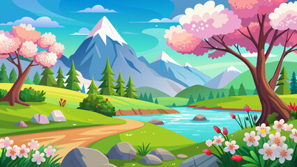 beautiful spring landscape vector illustration