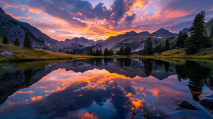 Sunset Splendor Over Wilderness Lake