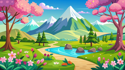 Fototapeta na wymiar beautiful spring landscape vector illustration