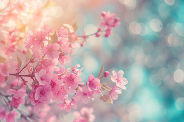 Delicate Pink Cherry Blossoms with Dreamy Bokeh Light Effect in Springtime