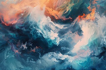 Witness the fusion of oceanic textures and vibrant colors in a captivating digital artwork - obrazy, fototapety, plakaty