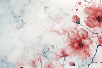 Elegant Floral Watercolor on Marble Texture Background