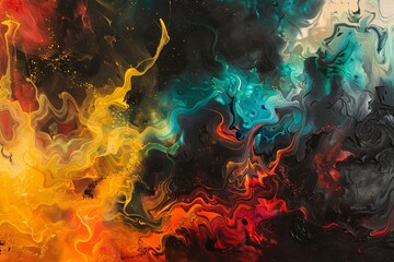 Embark on an abstract journey through fiery landscapes where psychedelic colors dance amidst the flames