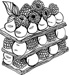 Mille-feuilles french pastries sweets hand drawn vector illustration for poster, print, home decoration, menu cover, invitation, design template.