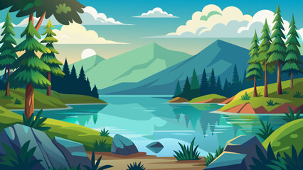 Fototapeta na wymiar lake in the forest vector illustration
