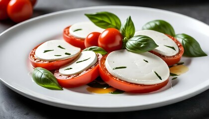 A-refreshing-caprese-salad-showcasing-ripe-tomatoes--creamy-mozzarella--and-fragrant-basil-leaves--artfully-plated-on-a-pristine-white-dish-- (1)