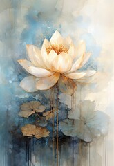 Lotus flower with dripping gold and white colors, light gold and bronze colors