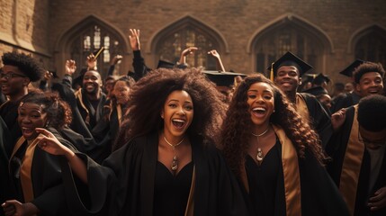 Group of young black people celebrating their graduation.
