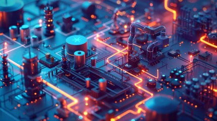 Computer Generated Factory Illustration Closeup