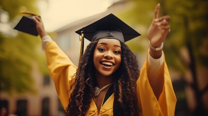 Happy African American girl graduating student celebrating Graduation. School graduation