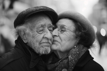 Timeless affection of an elderly couple in a tender moment Generative AI image