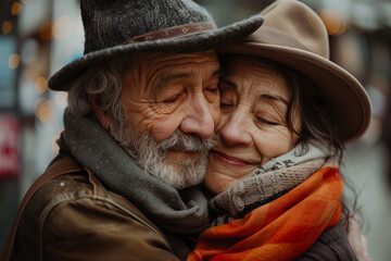 Timeless affection captured in elderly couple's embrace Generative AI image