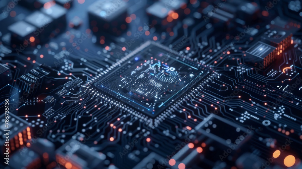 Poster Close-Up View of Circuit Board and Microchip Technology