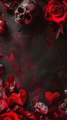 halloween background in blood red with black horror characters