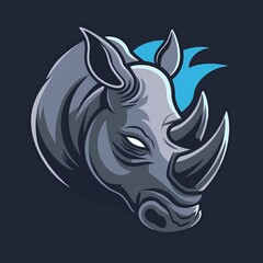 Powerful Rhino Logo with Slate Gray and Stormy Blue Tones Charges with Force