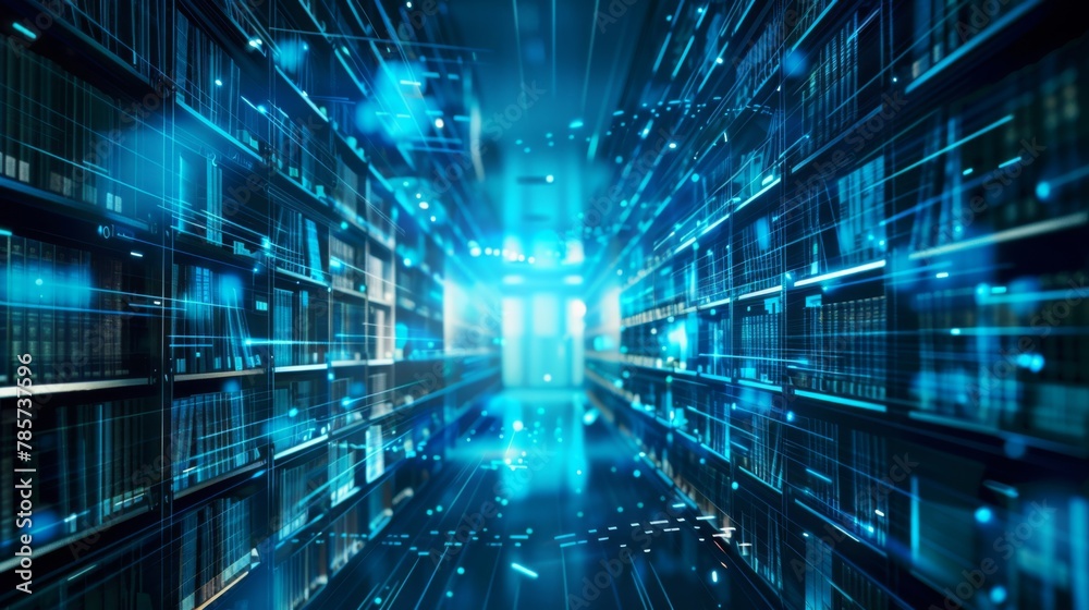Aufkleber futuristic data center with glowing servers