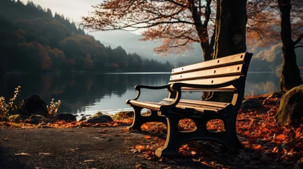 Foto op Canvas landscape with bench and trees photo UHD WALLPAPER © Murtaza03ai