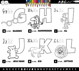 educational cartoon alphabet letters set from G to L coloring page - 785737902
