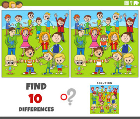 differences game with cartoon children characters group