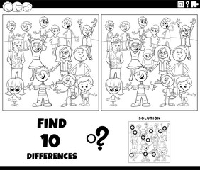 Fototapeta na wymiar differences game with cartoon children coloring page