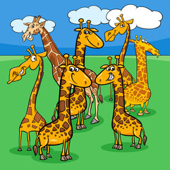 cartoon giraffes wild animal characters group