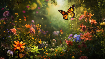 Enchanted Floral Garden with Butterflies