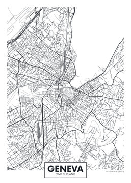 City map Geneva, detailed urban planning travel vector poster design