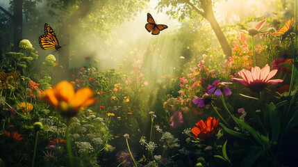 Obraz na płótnie Canvas Summer Garden Dance of Butterflies