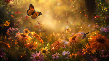 Obraz na płótnie Canvas Golden Hour in a Butterfly Garden