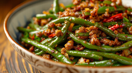 Szechuan style spicy green beans dish