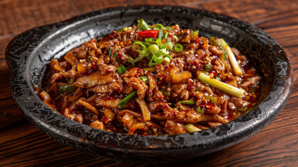 Spicy szechuan pork stir-fry dish