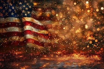 american flag with fireworks , 3d rendering 4th of July Day Independence Day Celebration concept
