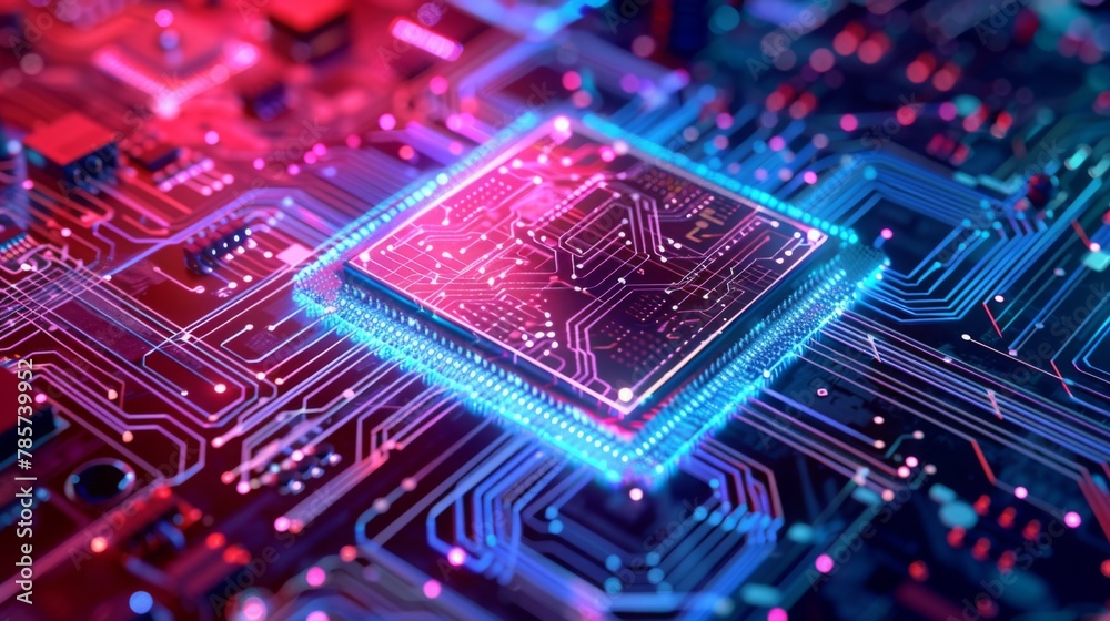 Poster close-up of illuminated circuit board at night
