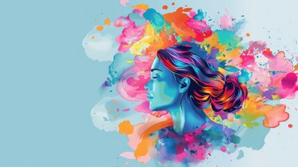 Vibrant Explosion of Colors Surrounding a Silhouetted Female Figure