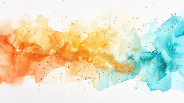 Orange, Gold, and Teal Gradient Watercolor: A Vibrant Artistic Expression on a White Background