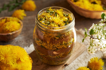 Preparation of dandelion syrup from fresh flowers and cane sugar