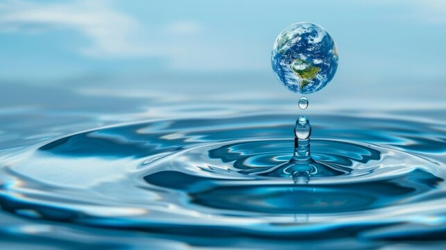 Planet Earth inside of water drop. Ecology concept