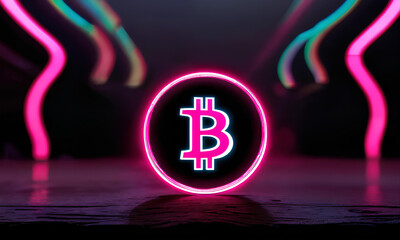 Bitcoin logo in pink energetic colors
