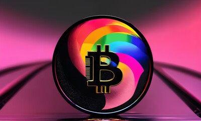 Bitcoin logo in rainbow colors