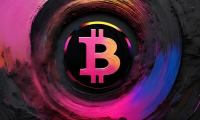 Bitcoin logo in a colored crater