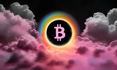 Bitcoin logo in the sky
