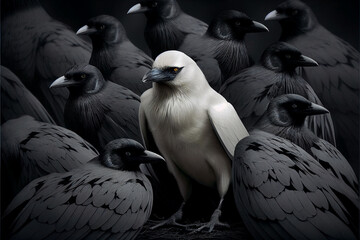 Obraz premium White crow among black crows.. AI generated.