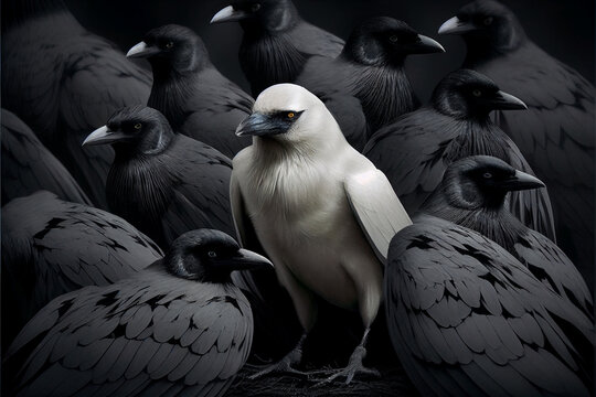 White crow among black crows.. AI generated.